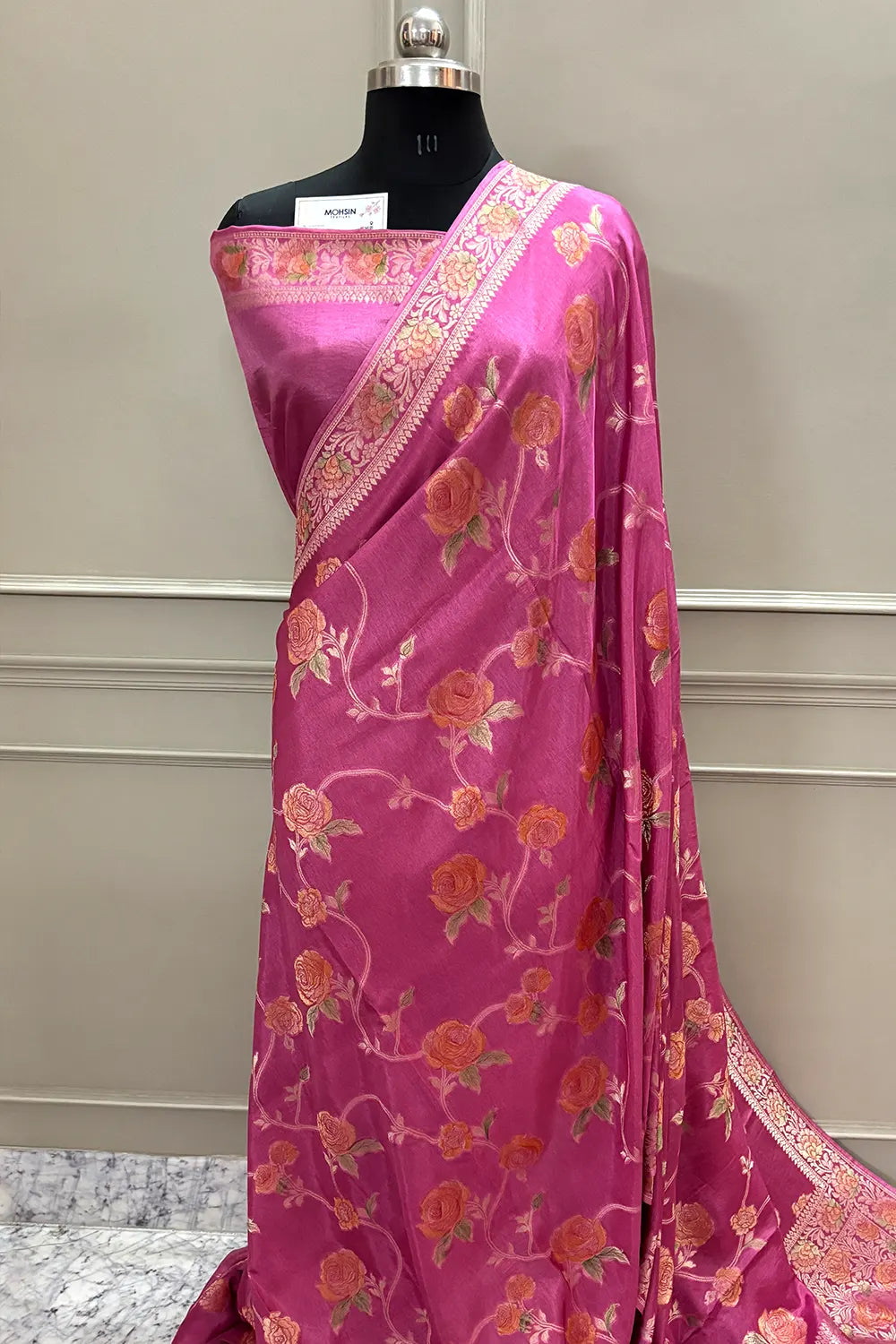 Pink Rosy Jaal Georgette Silk Banarasi Saree