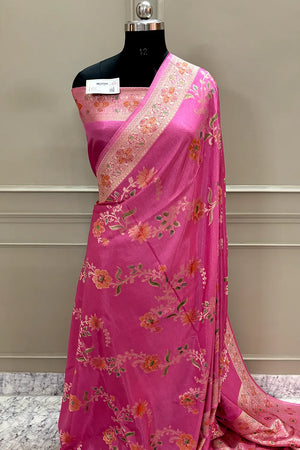 Pink Shakahari Jaal Georgette Silk Banarasi Saree