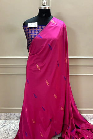 Pink and Blue Resham Zari Banarasi Silk Saree