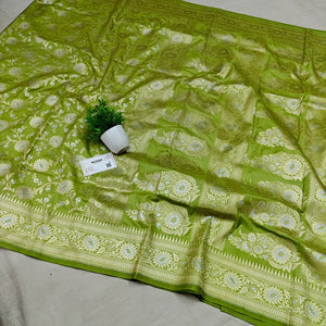 Pista Ganga Jamuna Crepe Silk Banarasi Saree