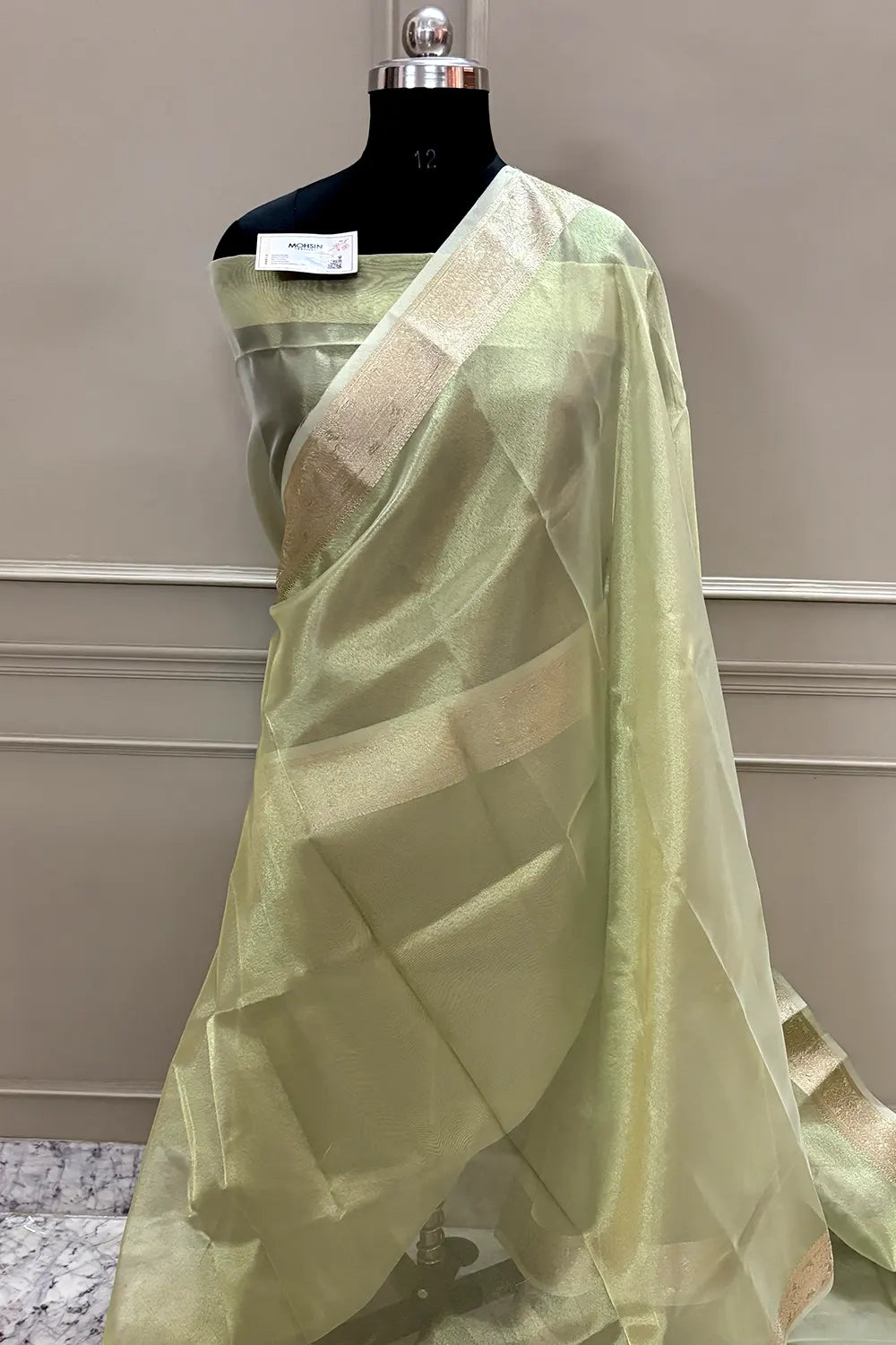 Pista Golden Zari Tissue Silk Banarasi Saree