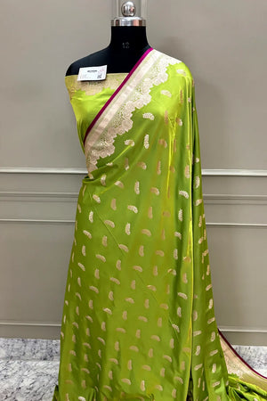 Pista Kanak Buti Katan Silk Banarasi Saree