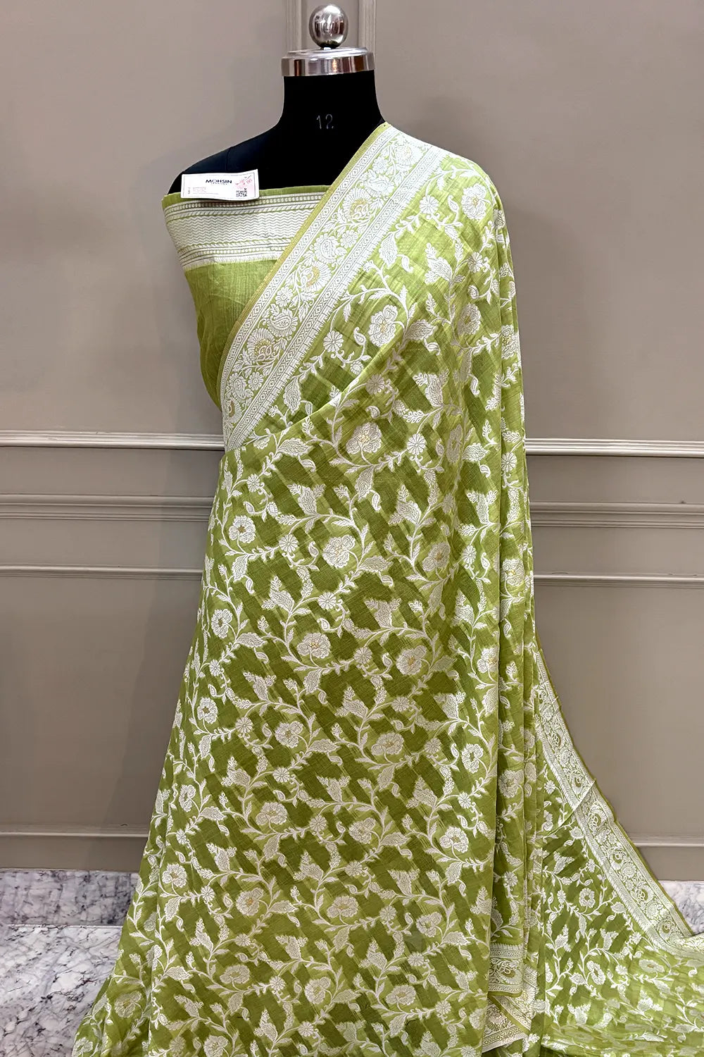 Pista Resham Silk Banarasi Saree