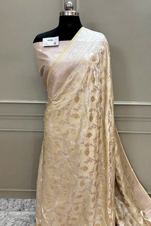 Pista Zahra Jaal Katan Silk Banarasi Saree