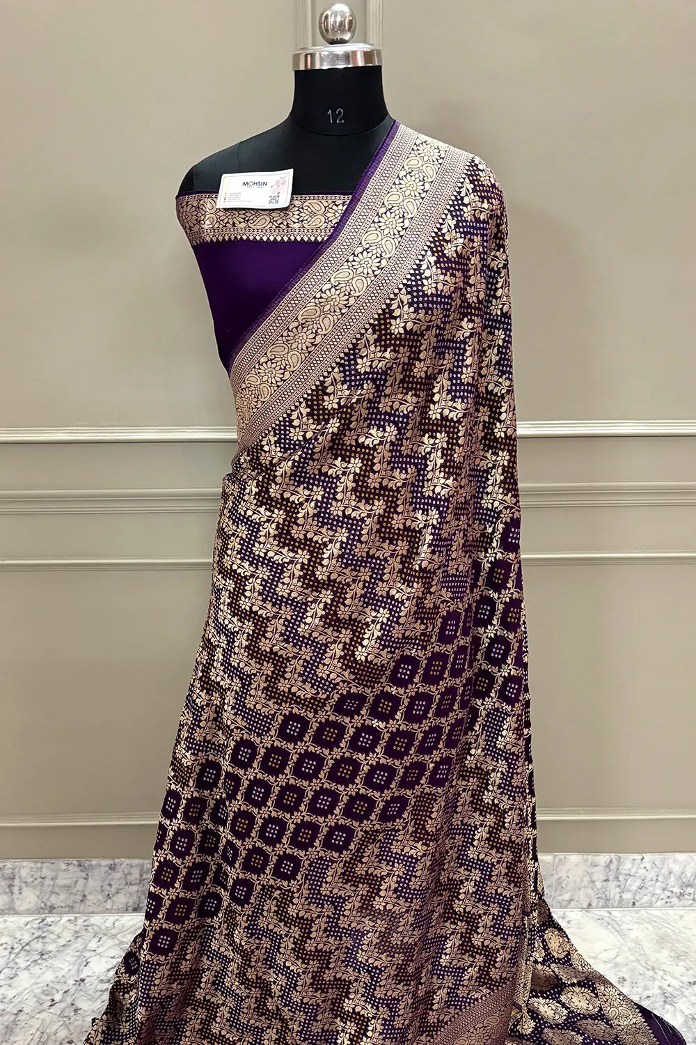 Purple Bandhej Georgette Silk Banarasi Saree