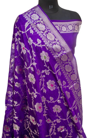 Purple Golden Zari Georgette Silk Banarasi Saree