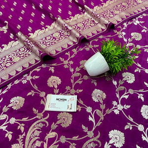 Purple Golden Zari Katan Silk Banarasi Suit