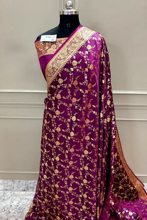 Purple Jangla Katan Silk Banarasi Saree
