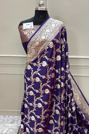 Purple Miracle Jaal Katan Silk Banarasi Saree