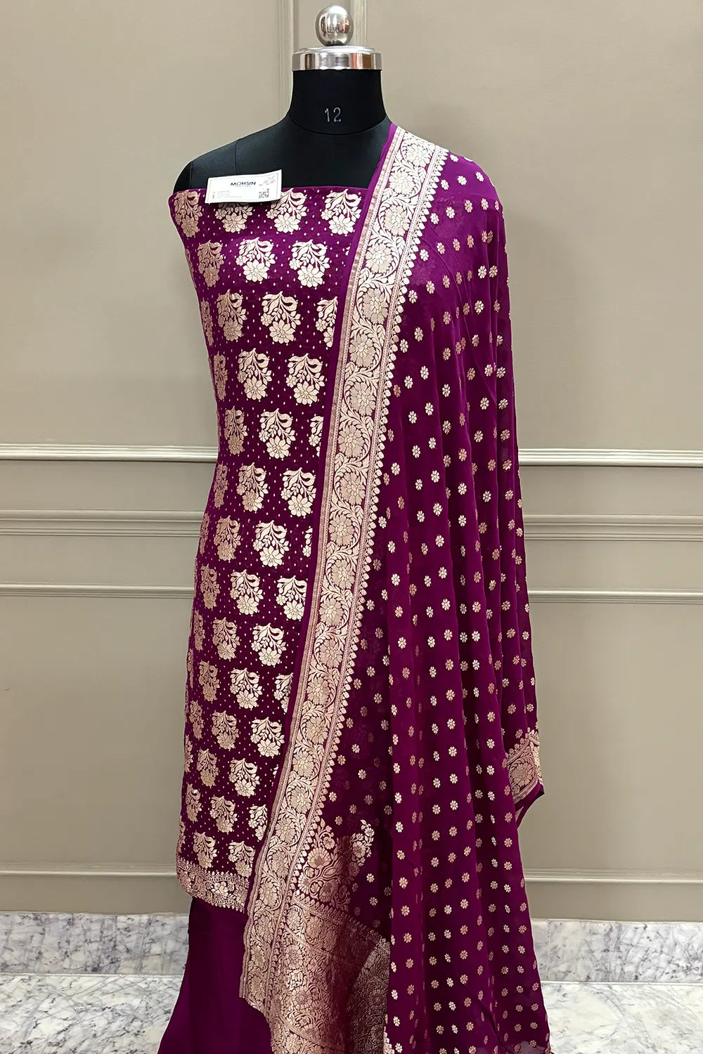 Purple Pure Georgette Silk Banarasi Suit