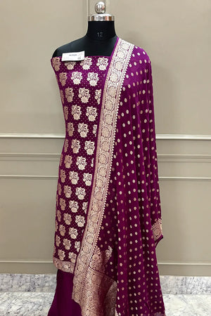 Purple Pure Georgette Silk Banarasi Suit