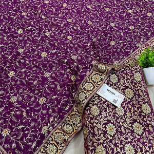 Purple Stone Work Kimkhab Silk Banarasi Gharara