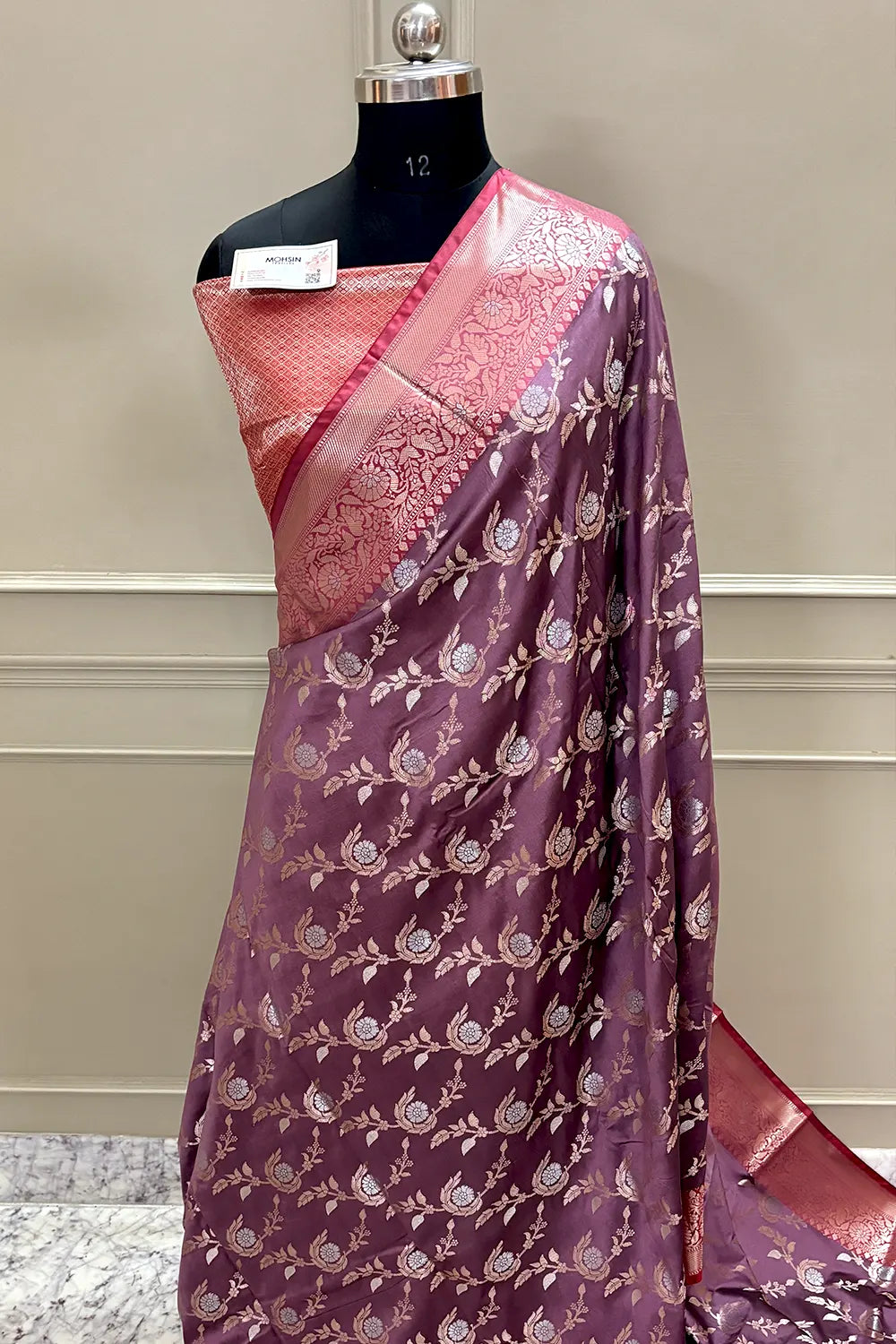 Purple Wine and Red Golden Zari Banarasi Silk Saree
