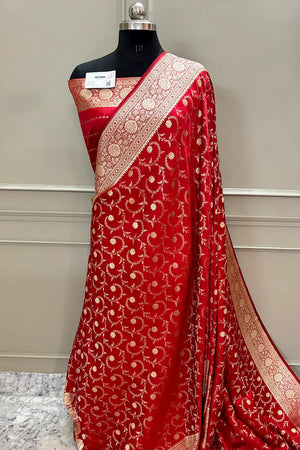 Red Eragon Jaal Katan Silk Banarasi Saree