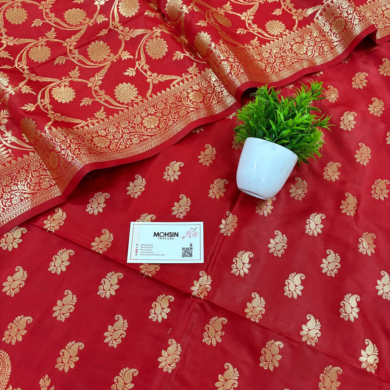 Red Godzilla Satin Silk Banarasi Suit