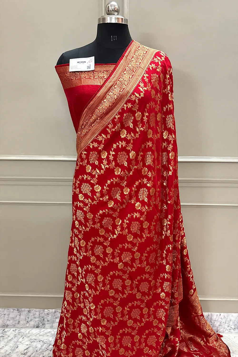 Red Golden Zari Georgette Silk Banarasi Saree