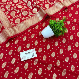 Red Golden Zari Katan Silk Banarasi Suit