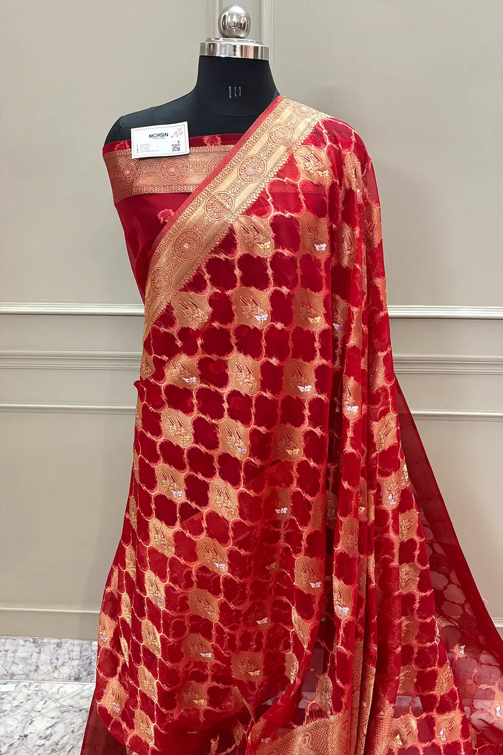 Red Golden Zari Organza Silk Banarasi Saree