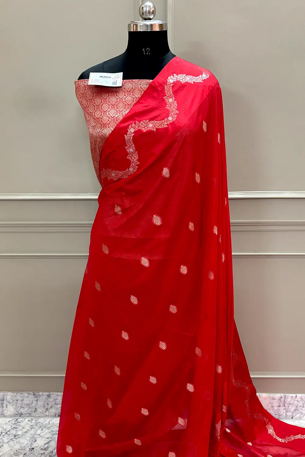 Red Golden Zari Raw Mango Silk Banarasi Saree