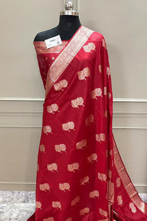 Red Golden Zari Silky Banarasi Saree