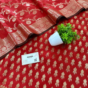 Red Rocket Buti Satin Silk Banarasi Suit