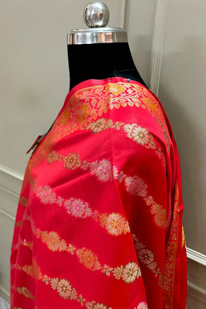 Red Zari Meena Cotton Silk Banarasi Dupatta