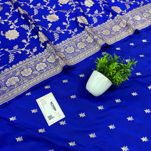 Royal Blue Ganga Ghat Katan Silk Banarasi Suit