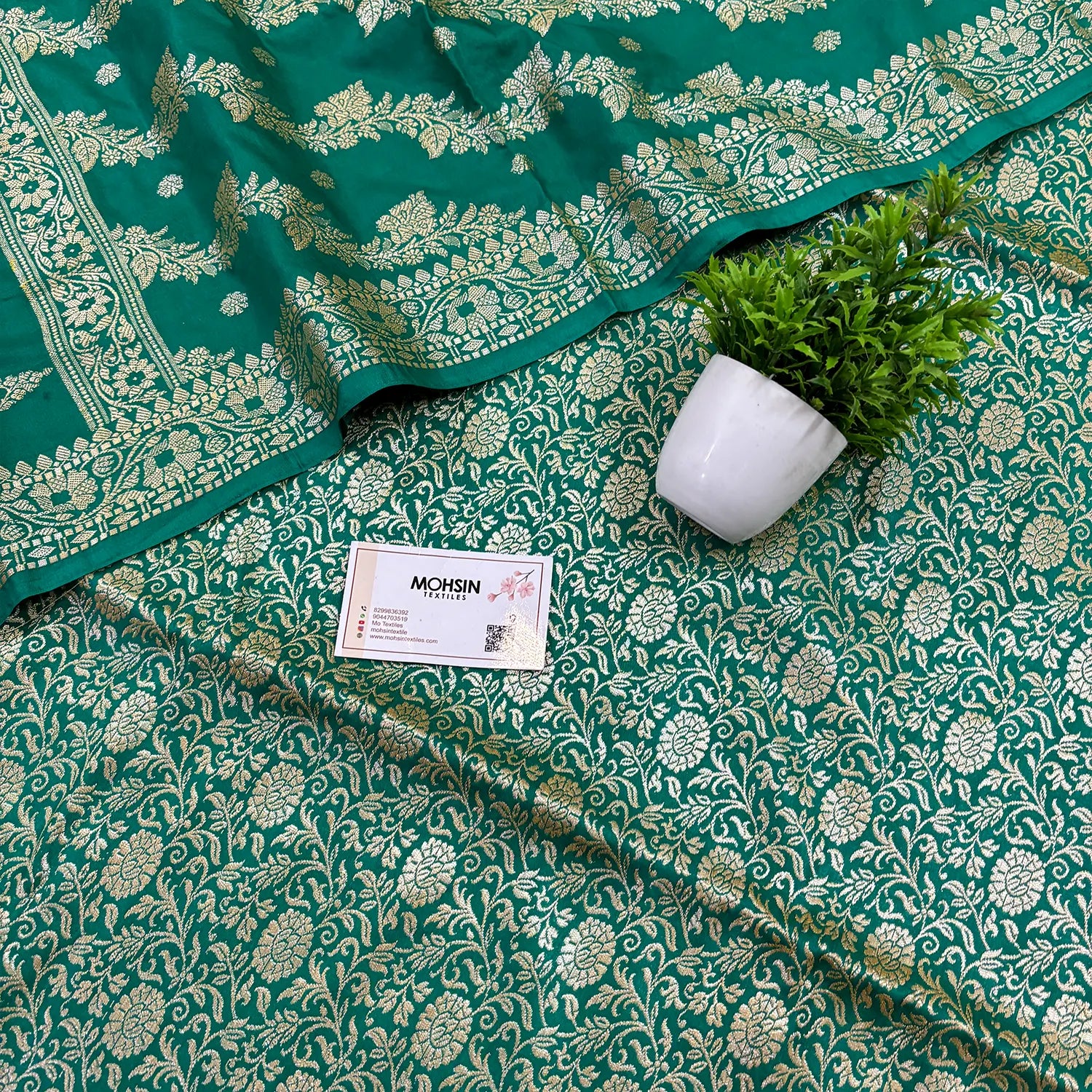 Sea Green Golden Zari Katan Silk Banarasi Suit