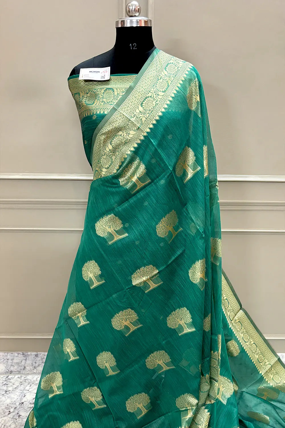 Sea Green Resham Zari Cotton Silk Banarasi Saree