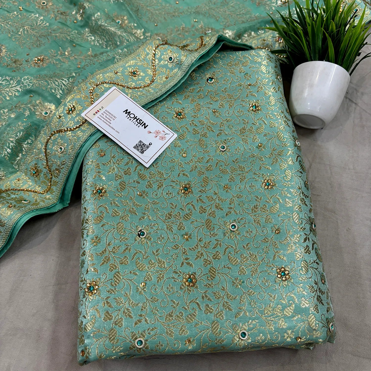 Sea Green Stone Work Kimkhab Silk Banarasi Gharara