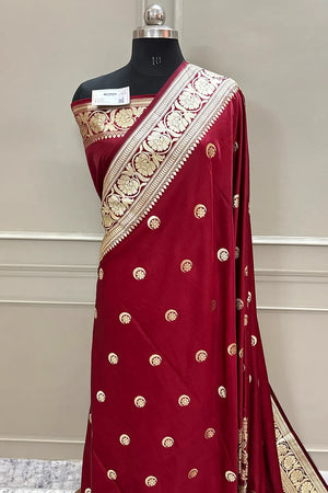 Sonakshi Sinha Maroon Chand Tara Katan Silk Banarasi Saree