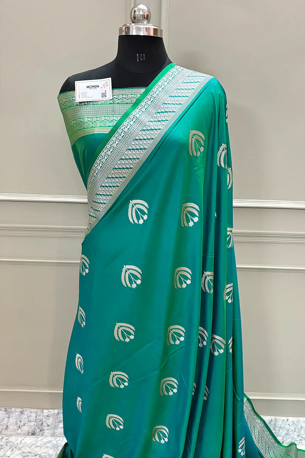 Teal Golden Zari Katan Silk Banarasi Saree