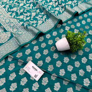 Teal Golden Zari Katan Silk Banarasi Suit
