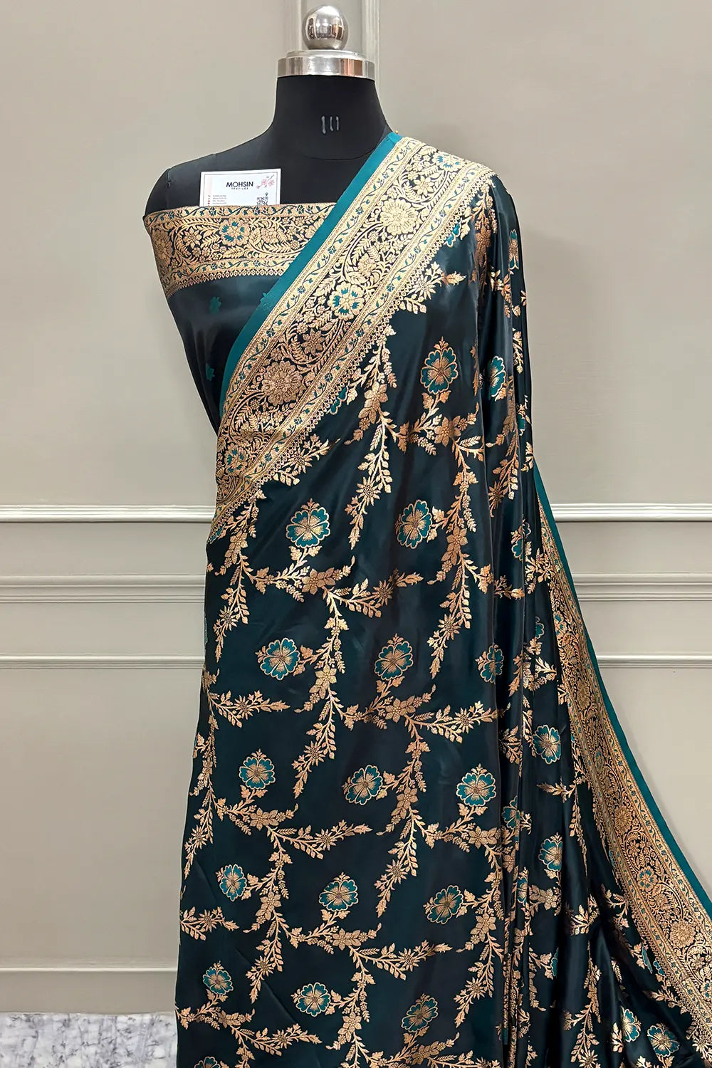 Teal Henna Jaal Katan Silk Banarasi Saree
