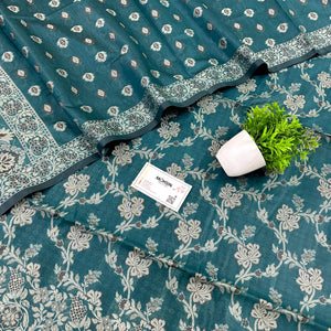 Teal Resham Zari Cotton Silk Banarasi Suit
