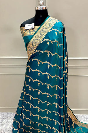 Teal Rowa Laher Katan Silk Banarasi Saree