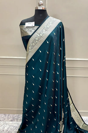 Teal Tilak Buti Katan Silk Banarasi Saree