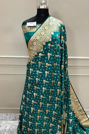 Teal Victory Katan Silk Banarasi Saree