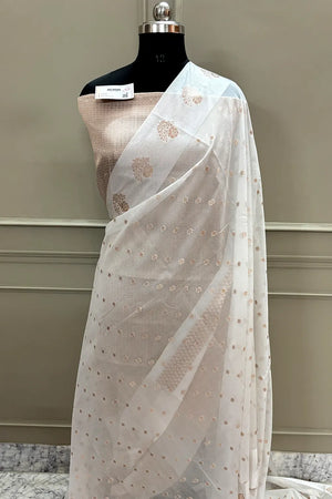 White Golden Zari Raw Mango Banarasi Saree