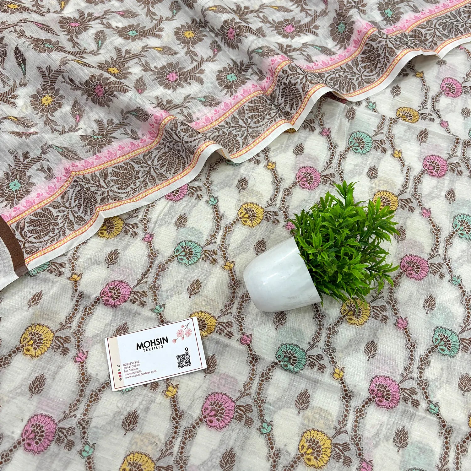 White Resham Zari Banarasi Silk Suit