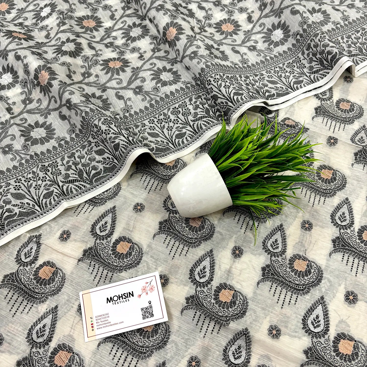 White Resham Zari Banarasi Silk Suit