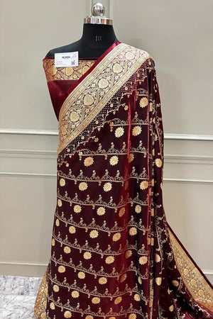 Wine Bhawar Jaal Katan Silk Banarasi Saree