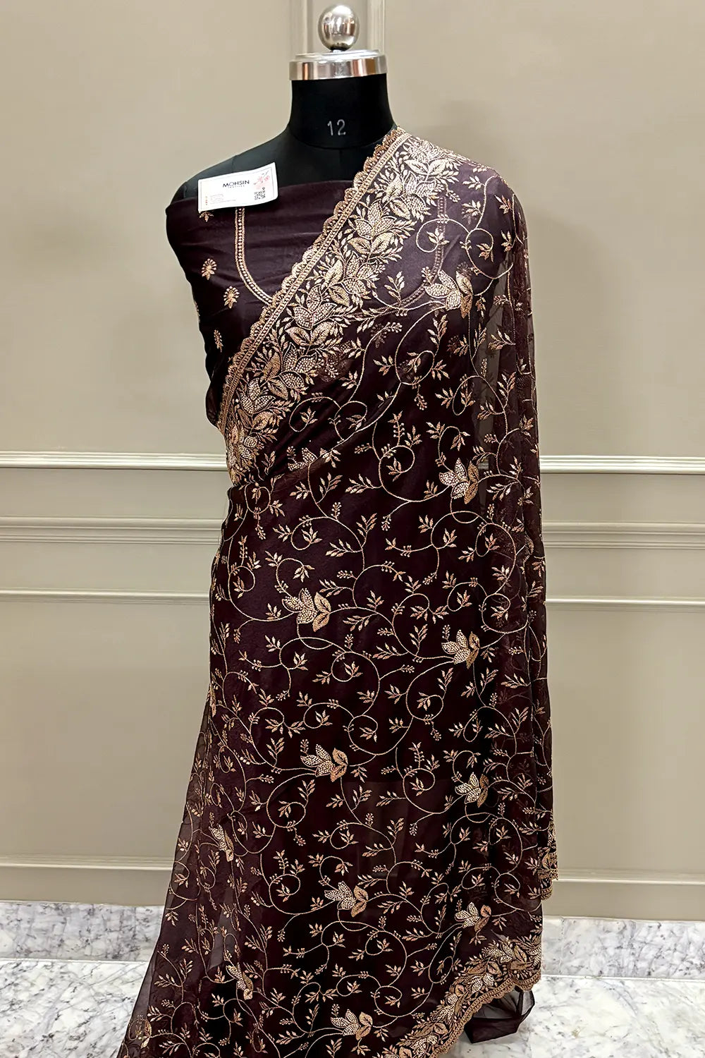 Wine Embordiery Siroski Work Silk Saree