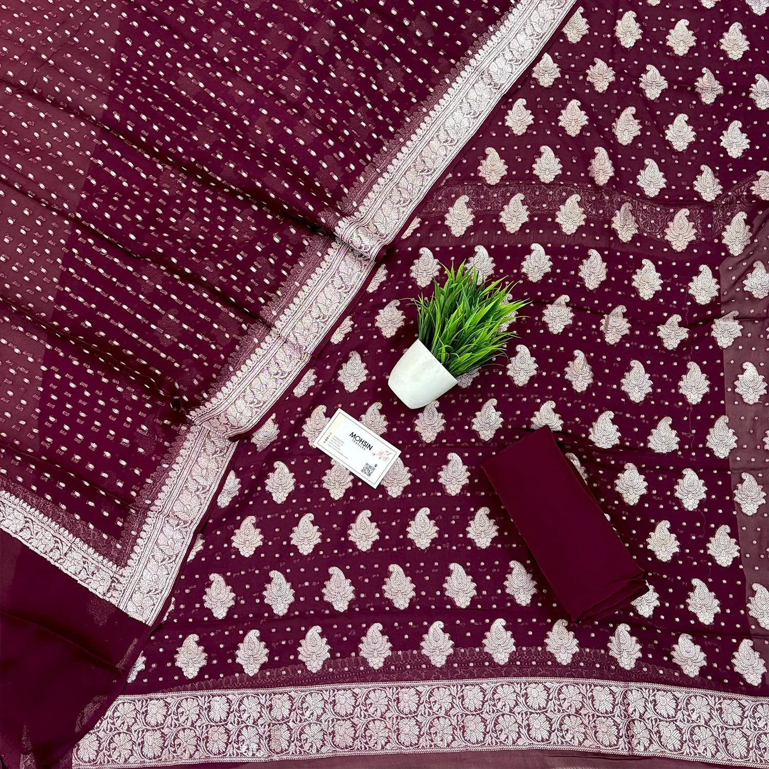 Wine Golden Zari Georgette Silk Banarasi Suit