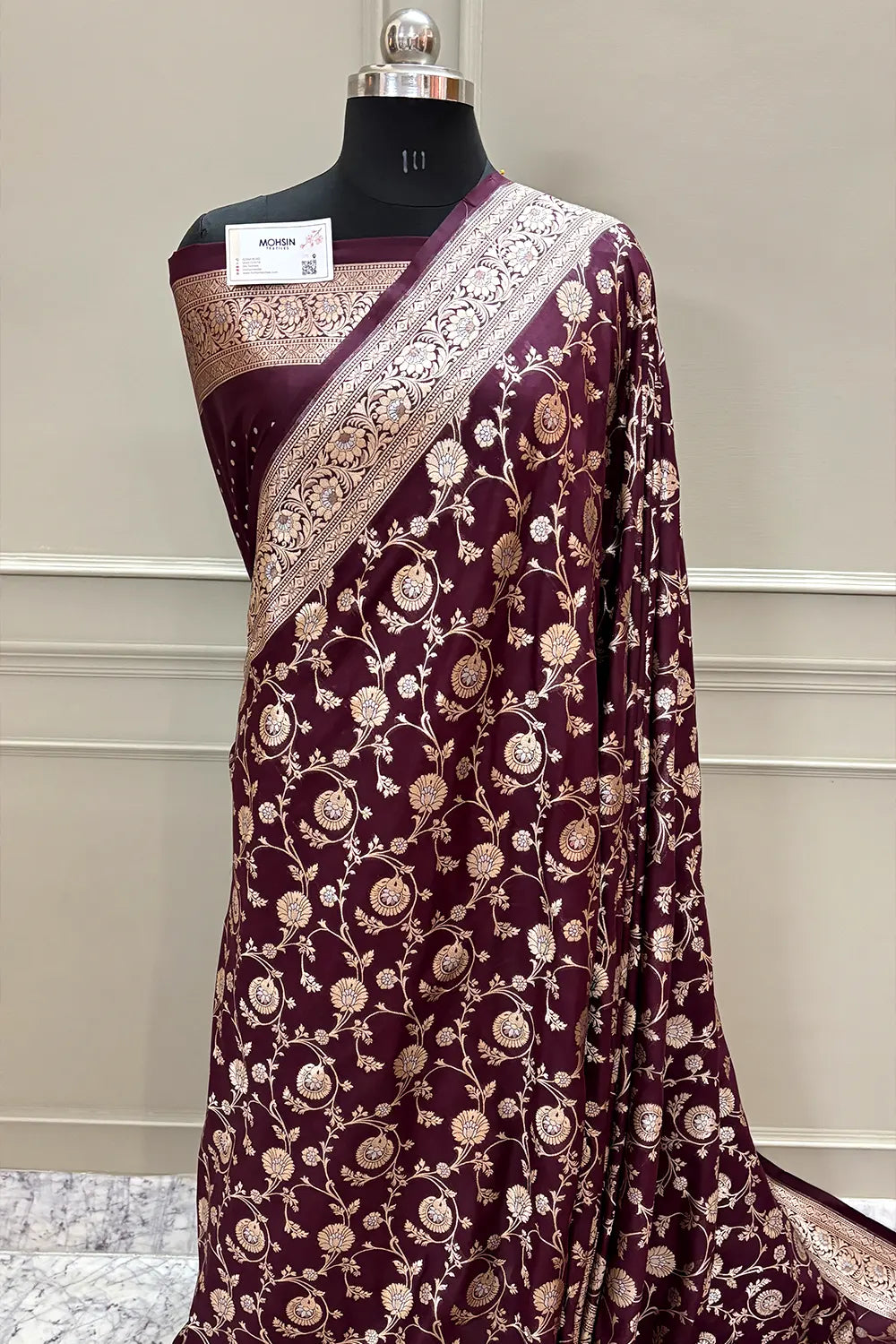 Wine Golden Zari Katan Silk Banarasi Saree