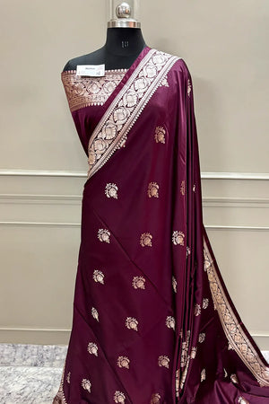 Wine Kohinoor Buti Katan Silk Banarasi Saree