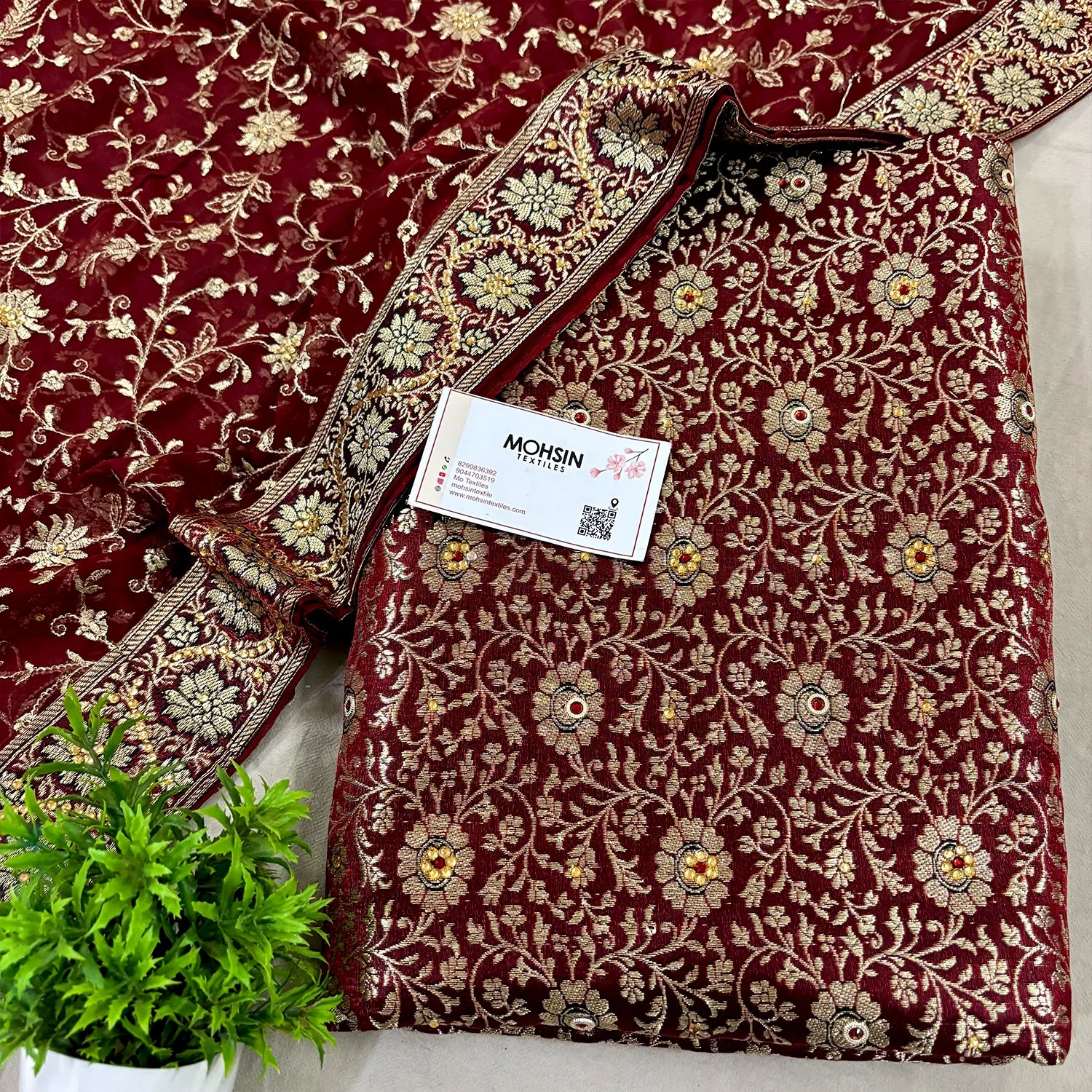 Wine Stone Work Kimkhab Silk Banarasi Gharara