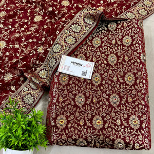 Wine Stone Work Kimkhab Silk Banarasi Gharara