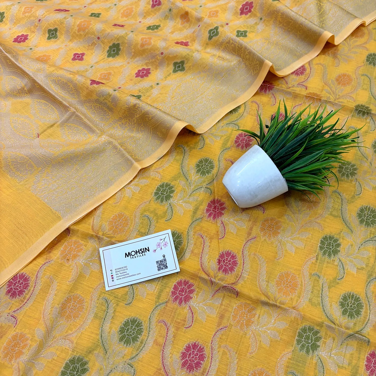 Yellow Yoga Jaal Cotton Silk Banarasi Suit