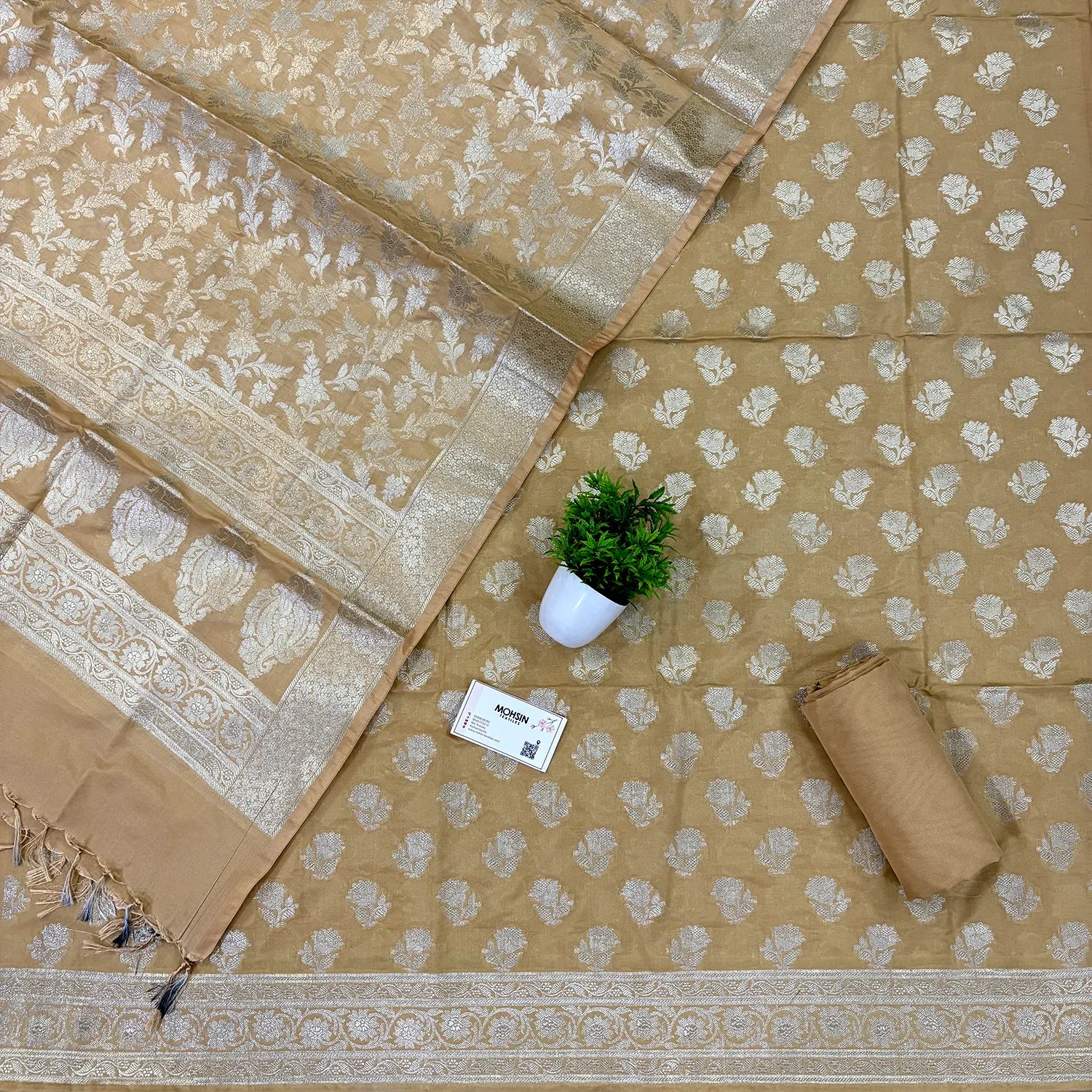 Beige Shringar Katan Silk Banarasi Suit